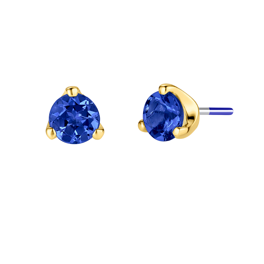 3-Prong Gem - 18K Gold Genuine Gem Threadless/Threaded End - piercing - zone.com