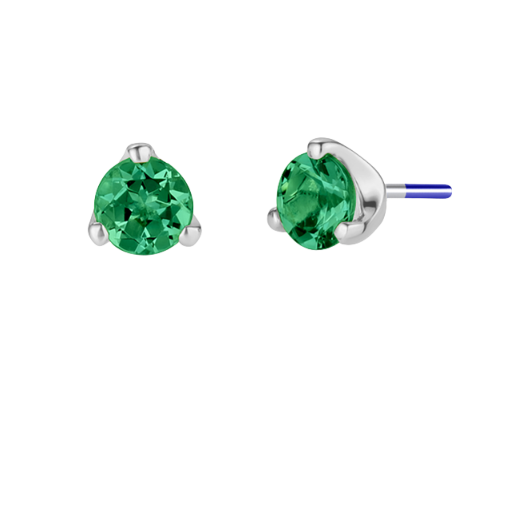 3-Prong Gem - 18K Gold Genuine Gem Threadless/Threaded End - piercing - zone.com