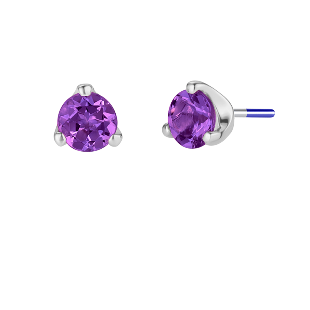 3-Prong Gem - 18K Gold Genuine Gem Threadless/Threaded End - piercing - zone.com