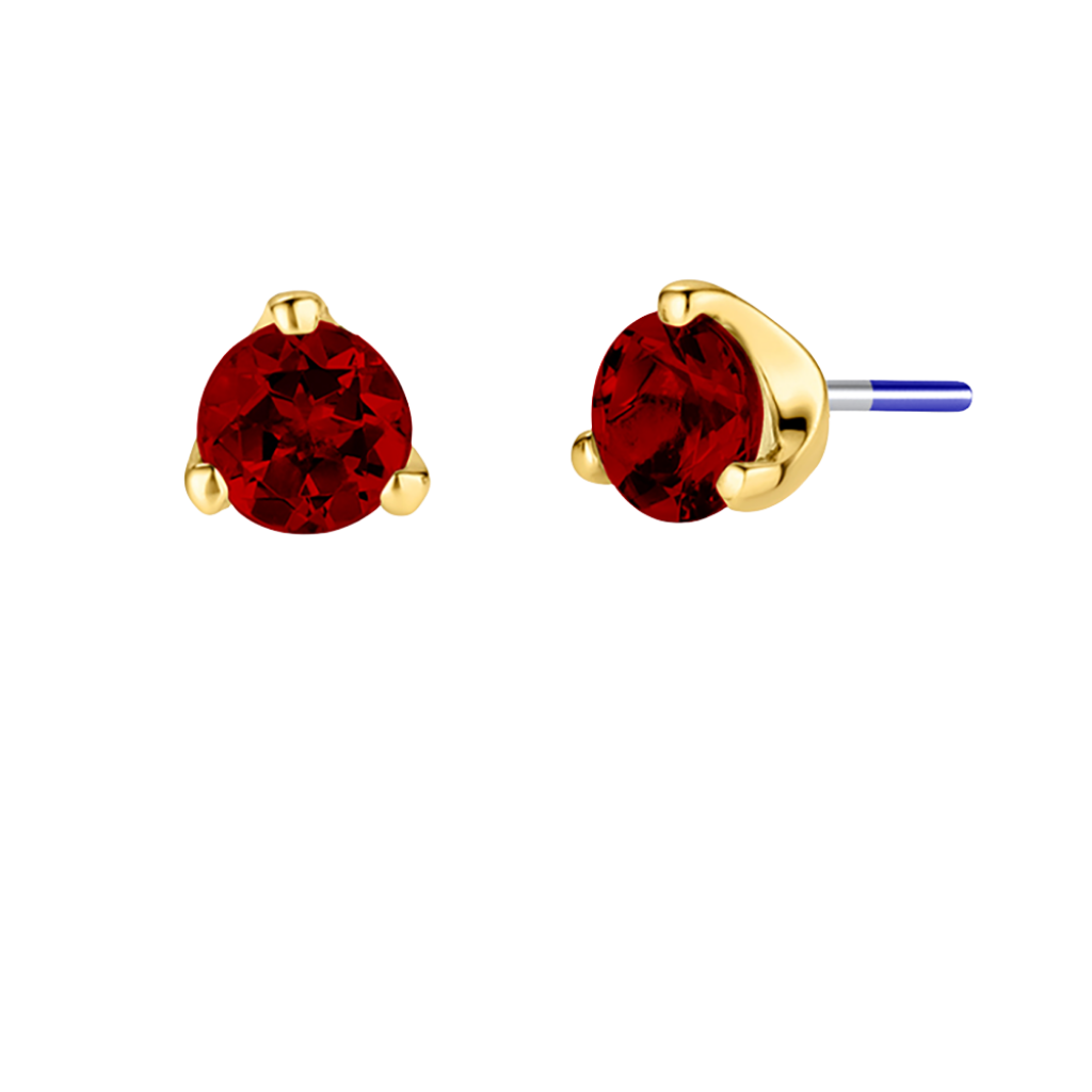 3-Prong Gem - 18K Gold Genuine Gem Threadless/Threaded End - piercing - zone.com