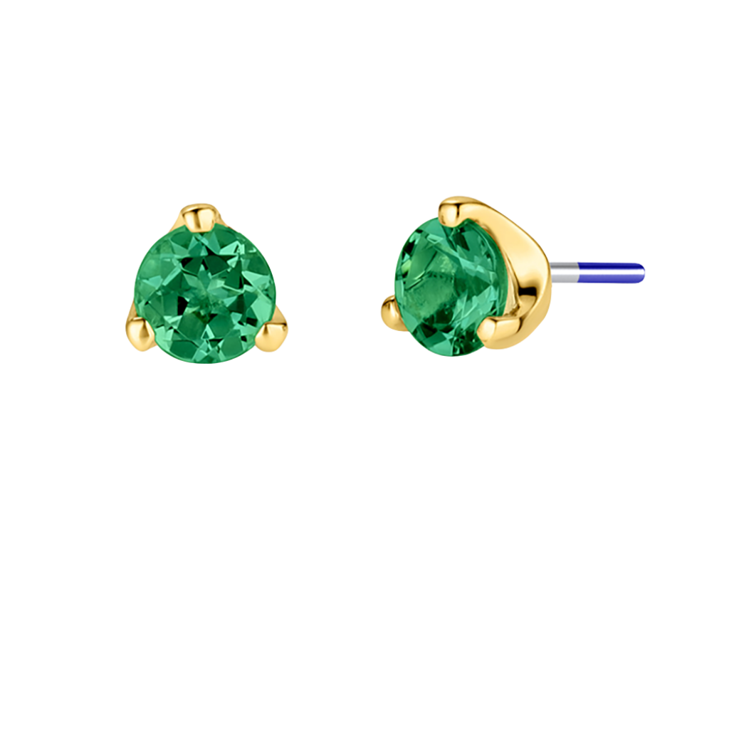 3-Prong Gem - 18K Gold Genuine Gem Threadless/Threaded End - piercing - zone.com