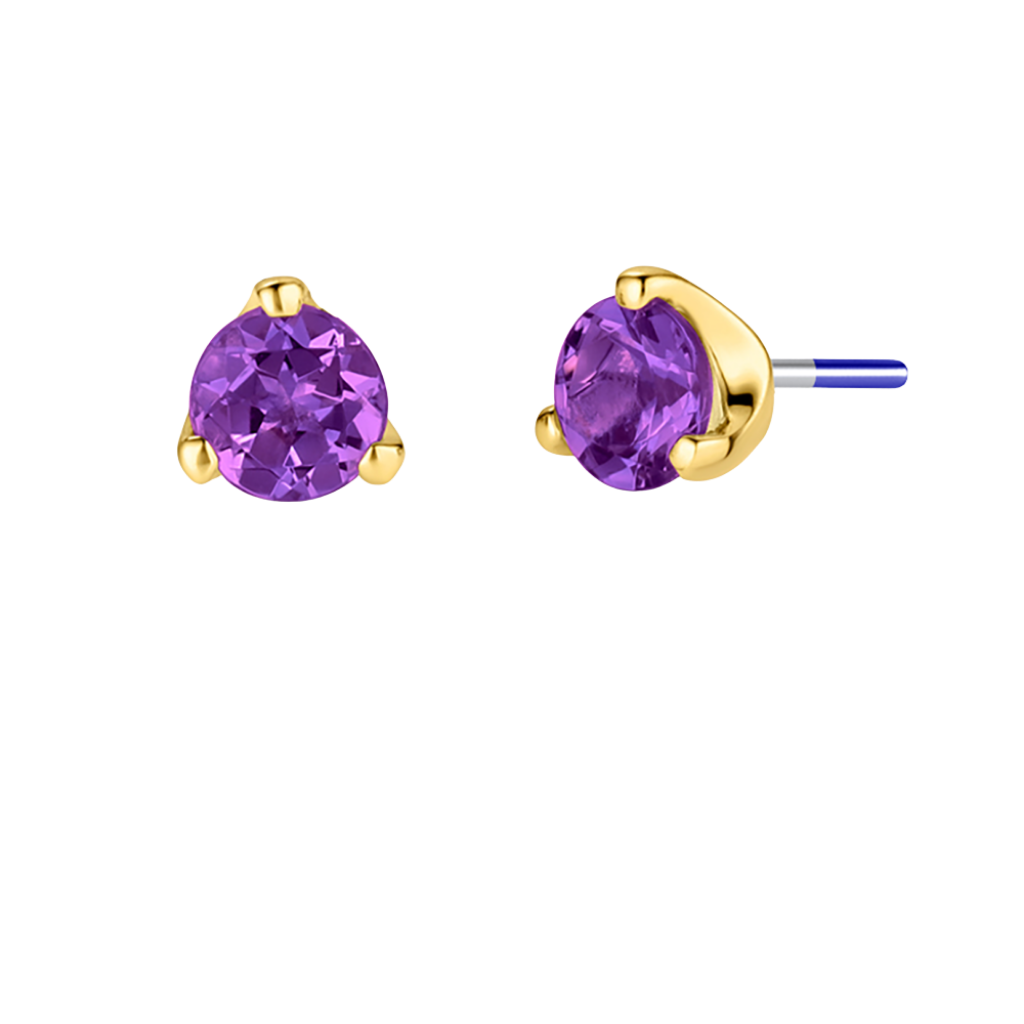 3-Prong Gem - 18K Gold Genuine Gem Threadless/Threaded End - piercing - zone.com