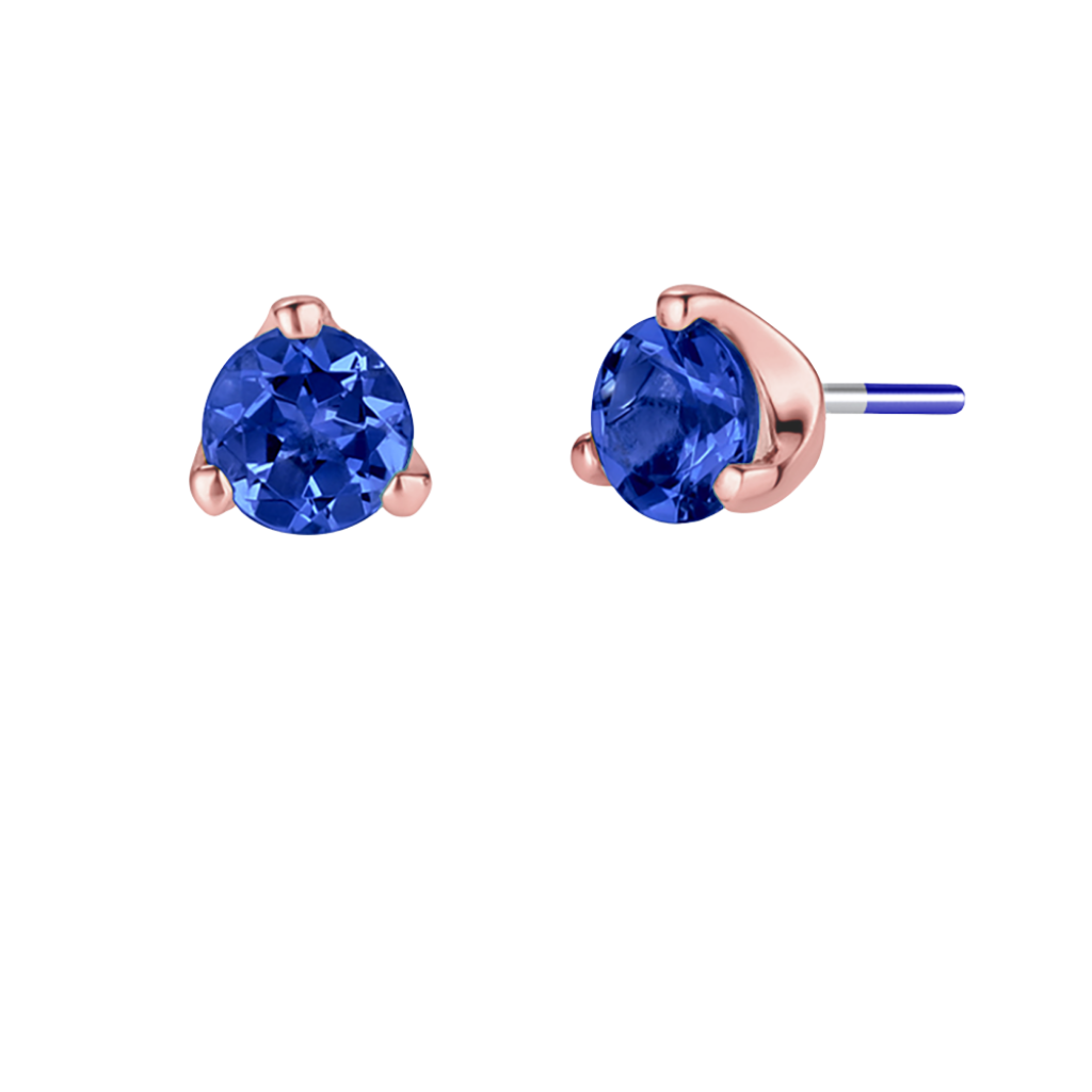 3-Prong Gem - 18K Gold Genuine Gem Threadless/Threaded End - piercing - zone.com
