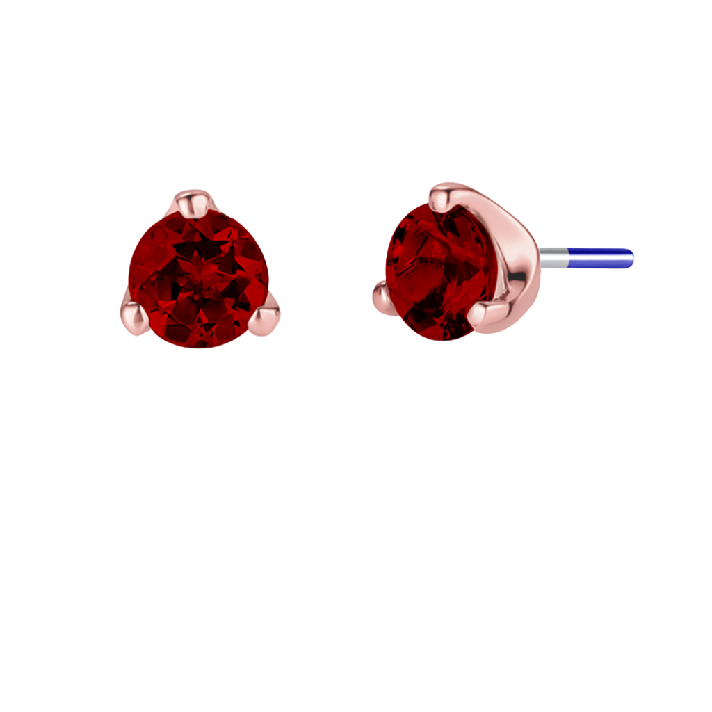 3-Prong Gem - 18K Gold Genuine Gem Threadless/Threaded End - piercing - zone.com