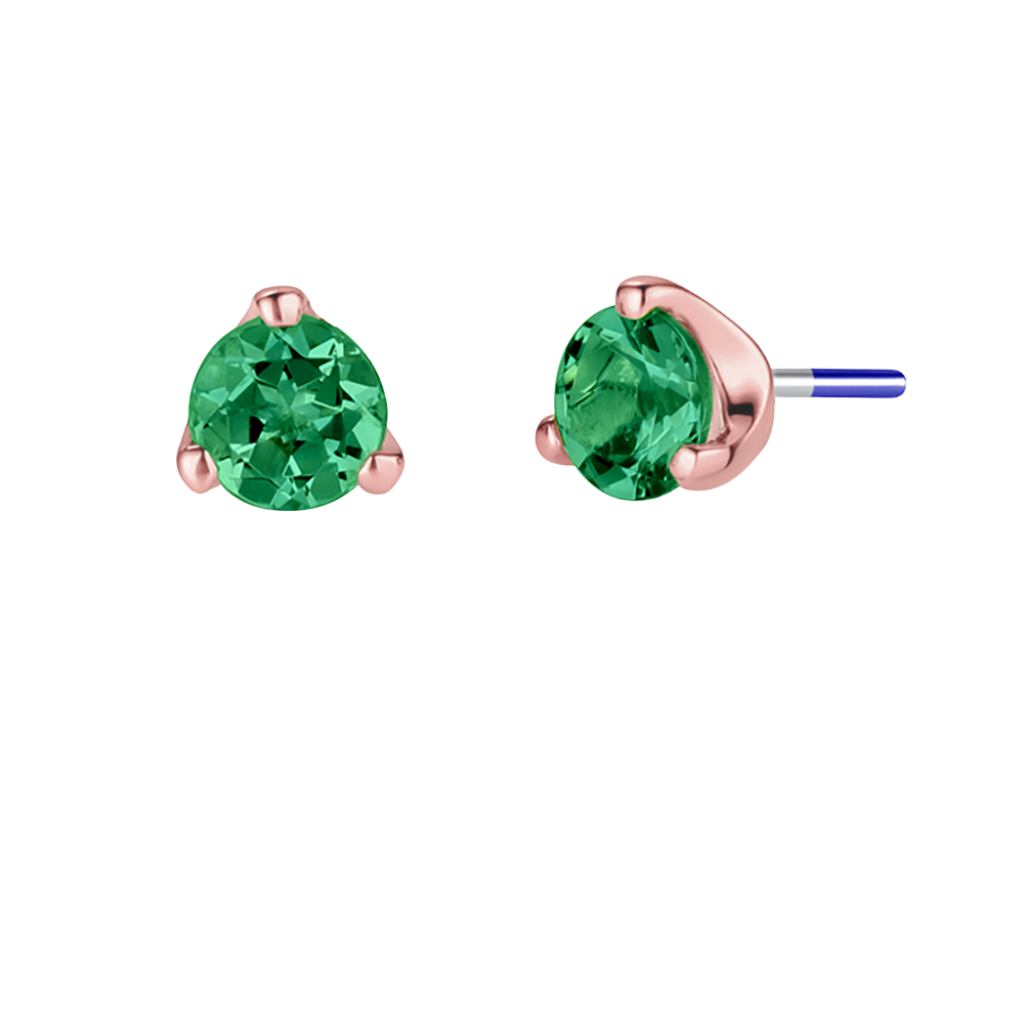 3-Prong Gem - 18K Gold Genuine Gem Threadless/Threaded End - piercing - zone.com
