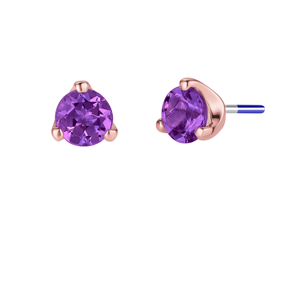 3-Prong Gem - 18K Gold Genuine Gem Threadless/Threaded End - piercing - zone.com