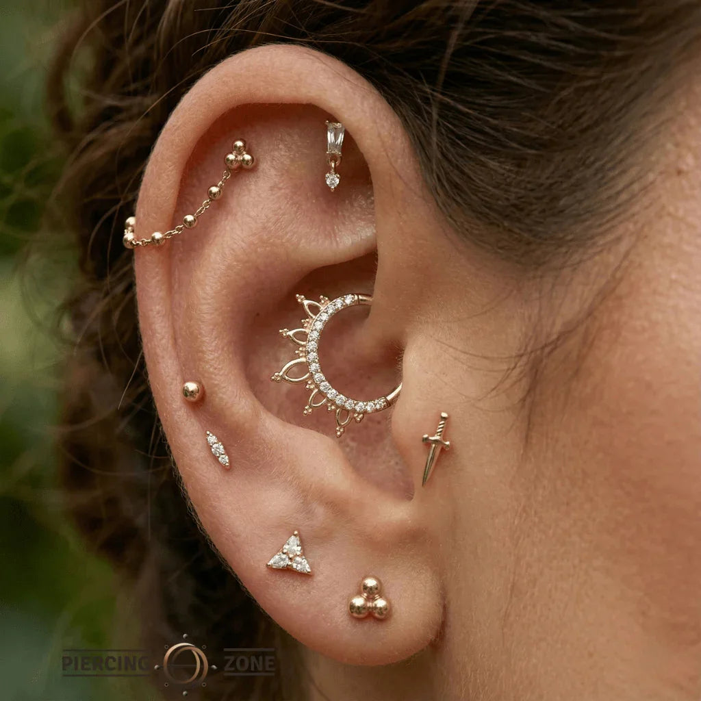 3 Bead Cluster – 14K Gold Minimalist Threadless End - piercing - zone.com
