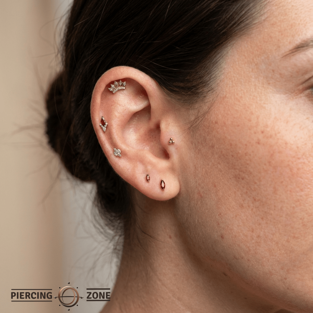 3 Bead Stud – 14K Gold Threadless/Threaded End - piercing - zone.com