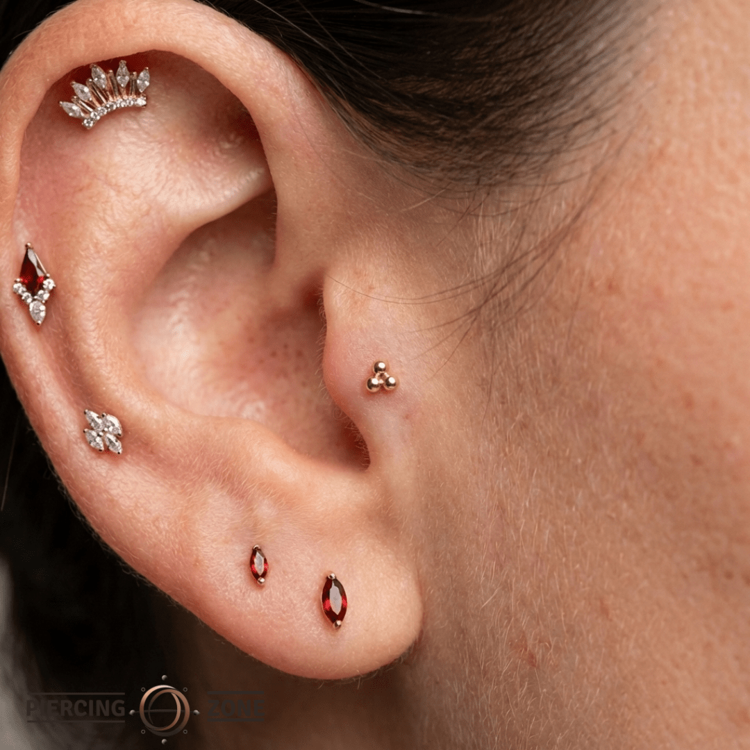 3 Bead Stud – 14K Gold Threadless/Threaded End - piercing - zone.com