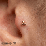 3 Bead Stud – 14K Gold Threadless/Threaded End - piercing - zone.com