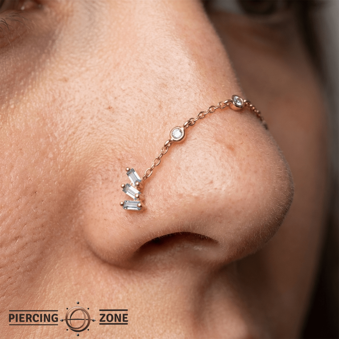 3 Bezel London Blue Topaz Chain – 14K Gold Dangle - piercing - zone.com