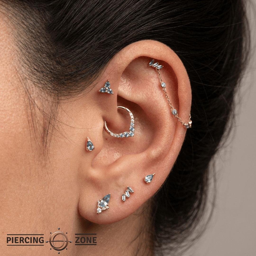 3 Bezel London Blue Topaz Chain – 14K Gold Dangle - piercing - zone.com