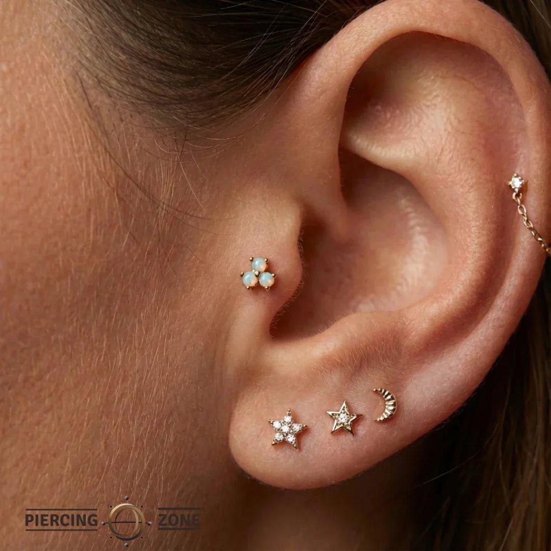 3 Cluster Double Prong – 14K/18K Gold Multi - Gem Threadless End - piercing - zone.com