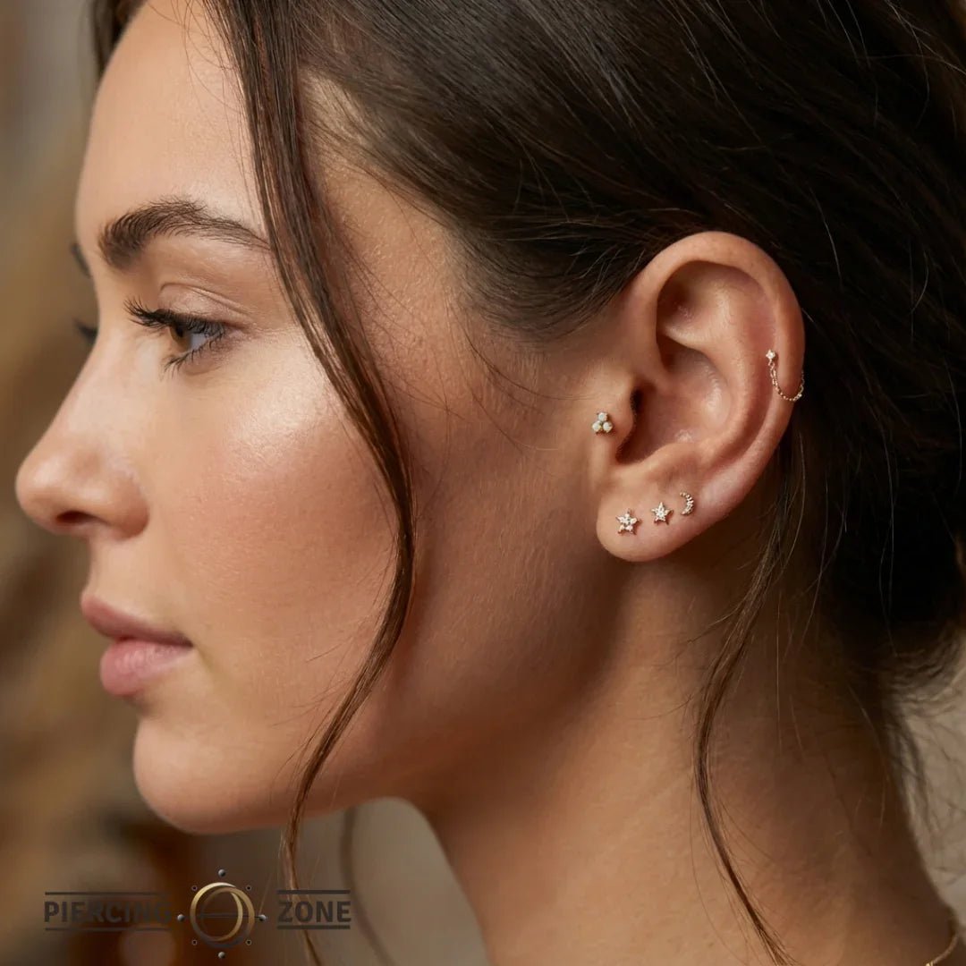 3 Cluster Double Prong – 14K/18K Gold Multi - Gem Threadless End - piercing - zone.com