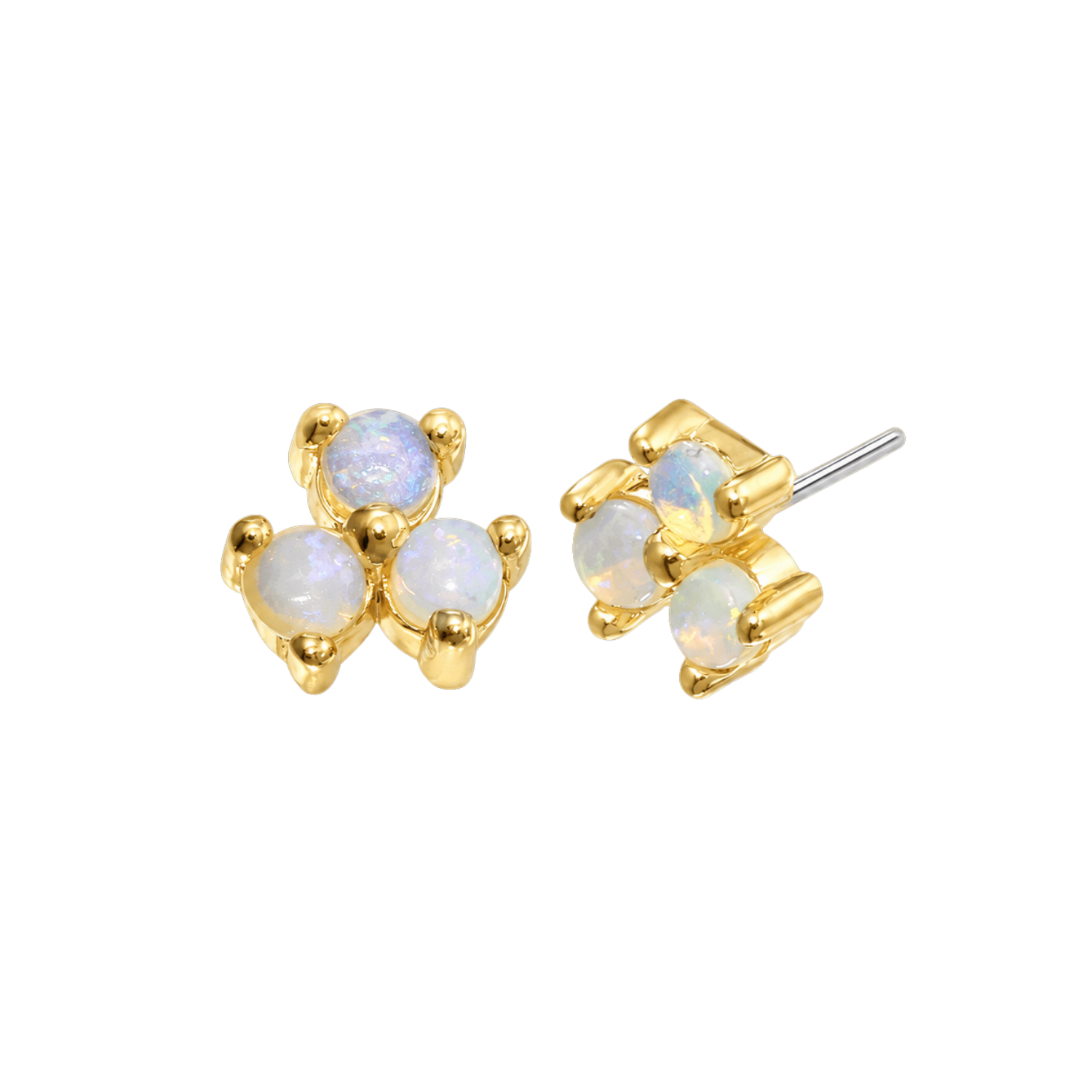 3 Cluster Double Prong – 14K Gold Threadless/Threaded End