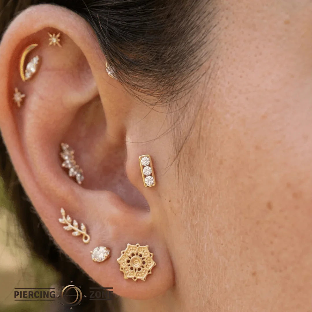 3 Gem Baguette – 14K/18K Gold Triple Baguette Threadless End - piercing - zone.com