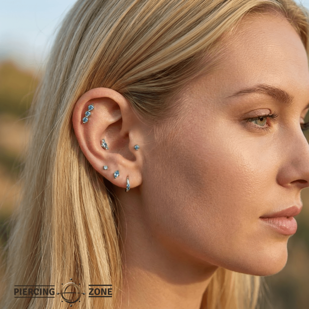 3 Gem Bar – 14K Gold Threadless/Threaded End - piercing - zone.com