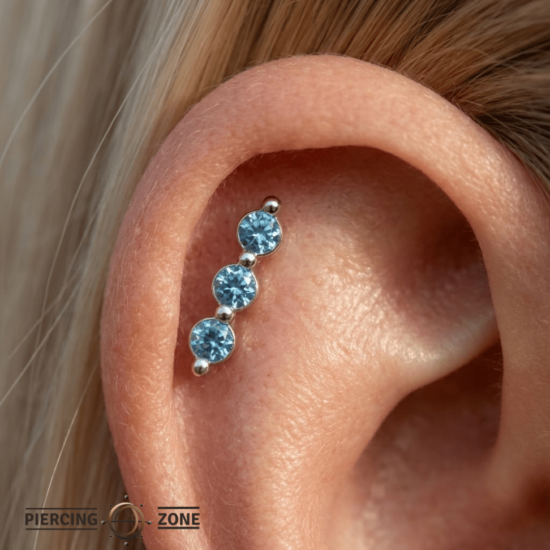 3 Gem Bar – 14K Gold Threadless/Threaded End - piercing - zone.com