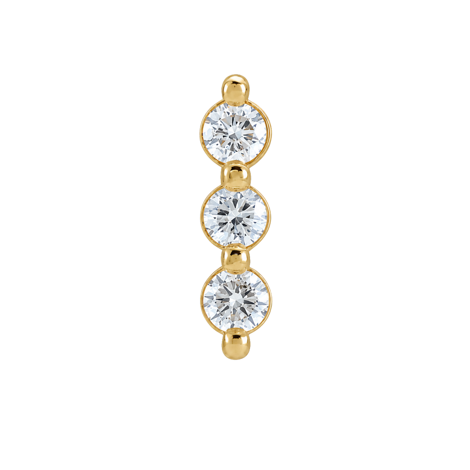 3 Gem Bar – 14K Gold Threadless/Threaded End