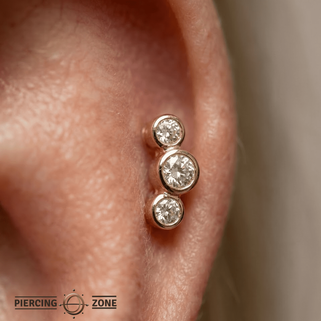 3 Gem Bezel Cluster – 14K Gold Threadless/Threaded End - piercing - zone.com