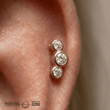3 Gem Bezel Cluster – 14K Gold Threadless/Threaded End - piercing - zone.com
