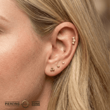 3 Gem Bezel Cluster – 14K Gold Threadless/Threaded End - piercing - zone.com