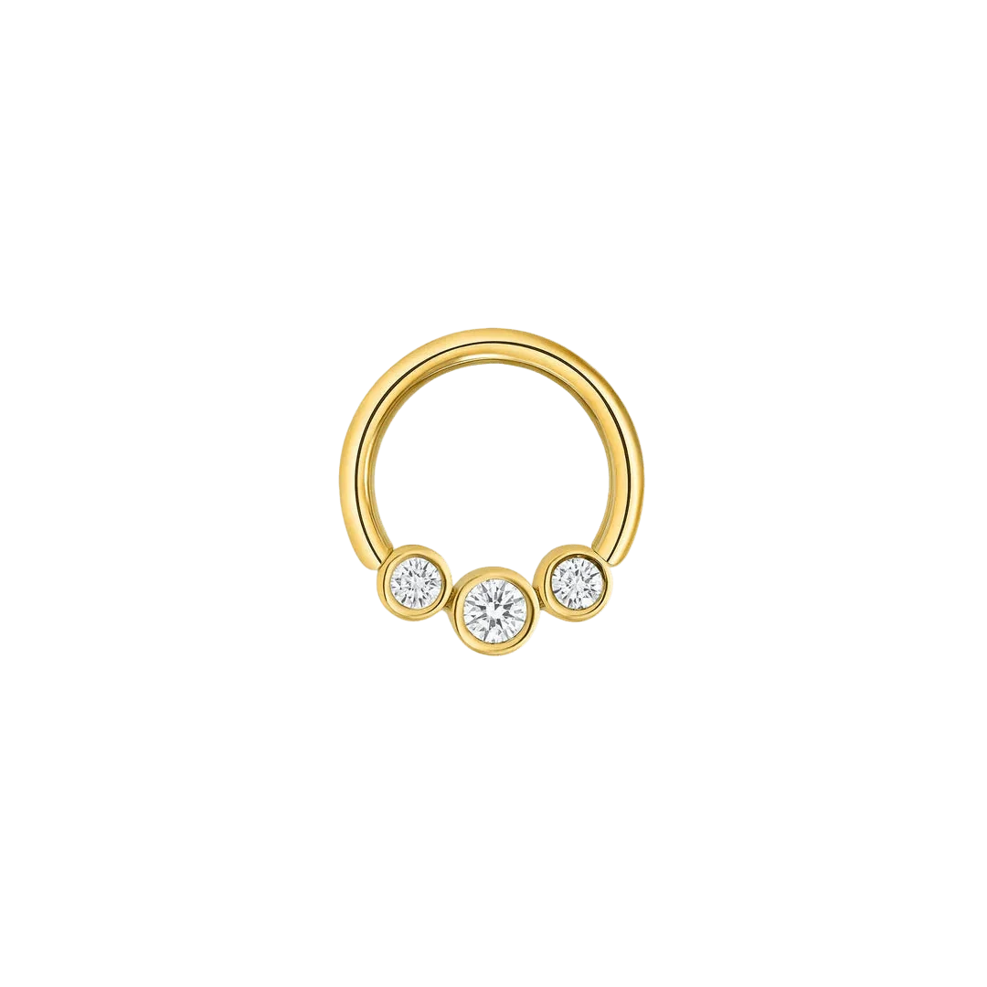 3 Gem Bezel Cluster Seamless Ring – 14K Gold Cup & Divot Design - piercing - zone.com
