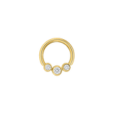 3 Gem Bezel Cluster Seamless Ring – 14K Gold Cup & Divot Design - piercing - zone.com