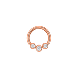 3 Gem Bezel Cluster Seamless Ring – 14K Gold Cup & Divot Design - piercing - zone.com