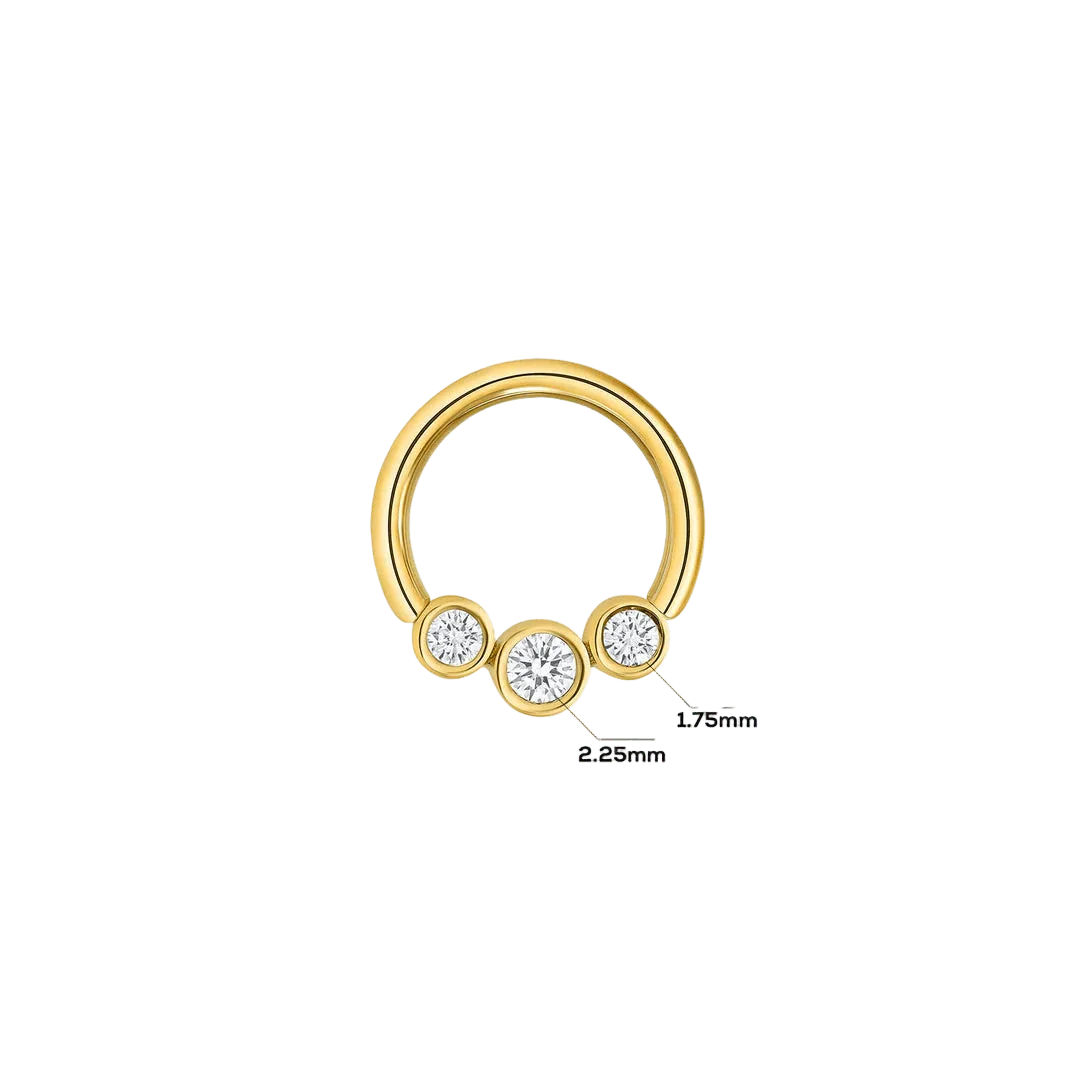 3 Gem Bezel Cluster Seamless Ring – 14K Gold Cup & Divot Design - piercing - zone.com