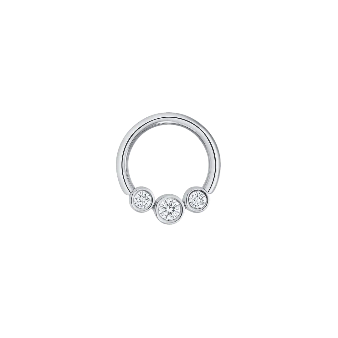 3 Gem Bezel Cluster Seamless Ring – 14K Gold Cup & Divot Design - piercing - zone.com