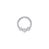 3 Gem Bezel Cluster Seamless Ring – 14K Gold Cup & Divot Design - piercing - zone.com