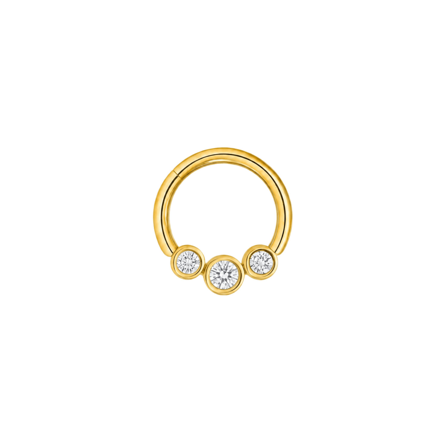3 Gem Bezel Cluster Seamless Ring – 14K Gold Cup & Divot Design - piercing-zone.com
