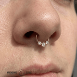 3 Gem Bezel Cluster Seamless Ring – 14K Gold Cup & Divot Design - piercing - zone.com