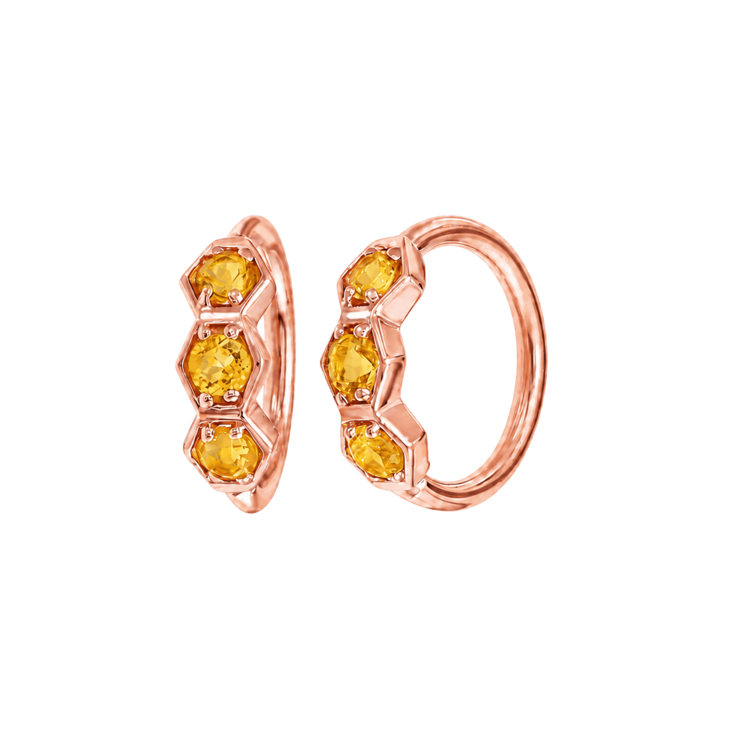 3 Gem Hexagon Seamless Ring – 14K Gold Triple-Stone Geometric Design - piercing-zone.com