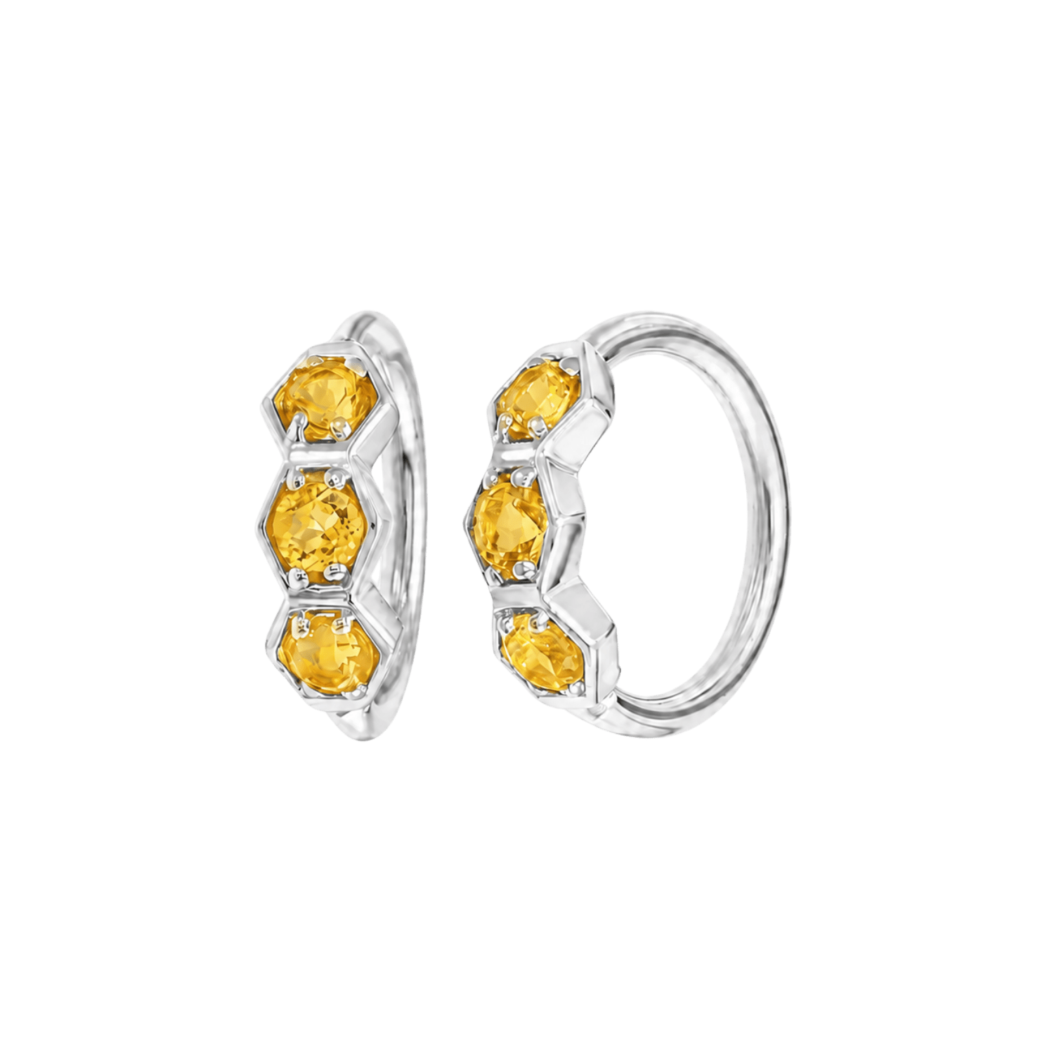 3 Gem Hexagon Seamless Ring – 14K Gold Triple-Stone Geometric Design - piercing-zone.com