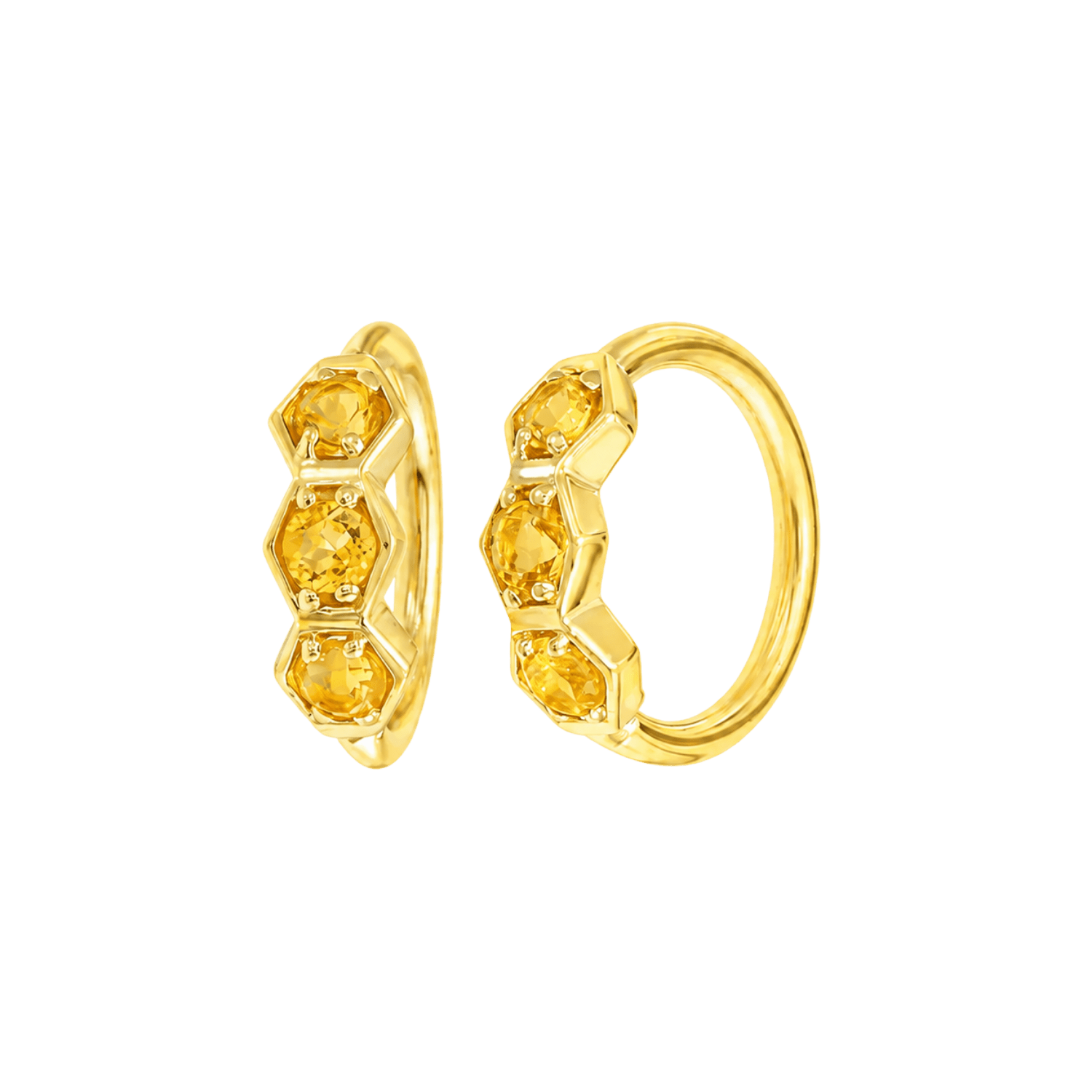 3 Gem Hexagon Seamless Ring – 14K Gold Triple-Stone Geometric Design - piercing-zone.com
