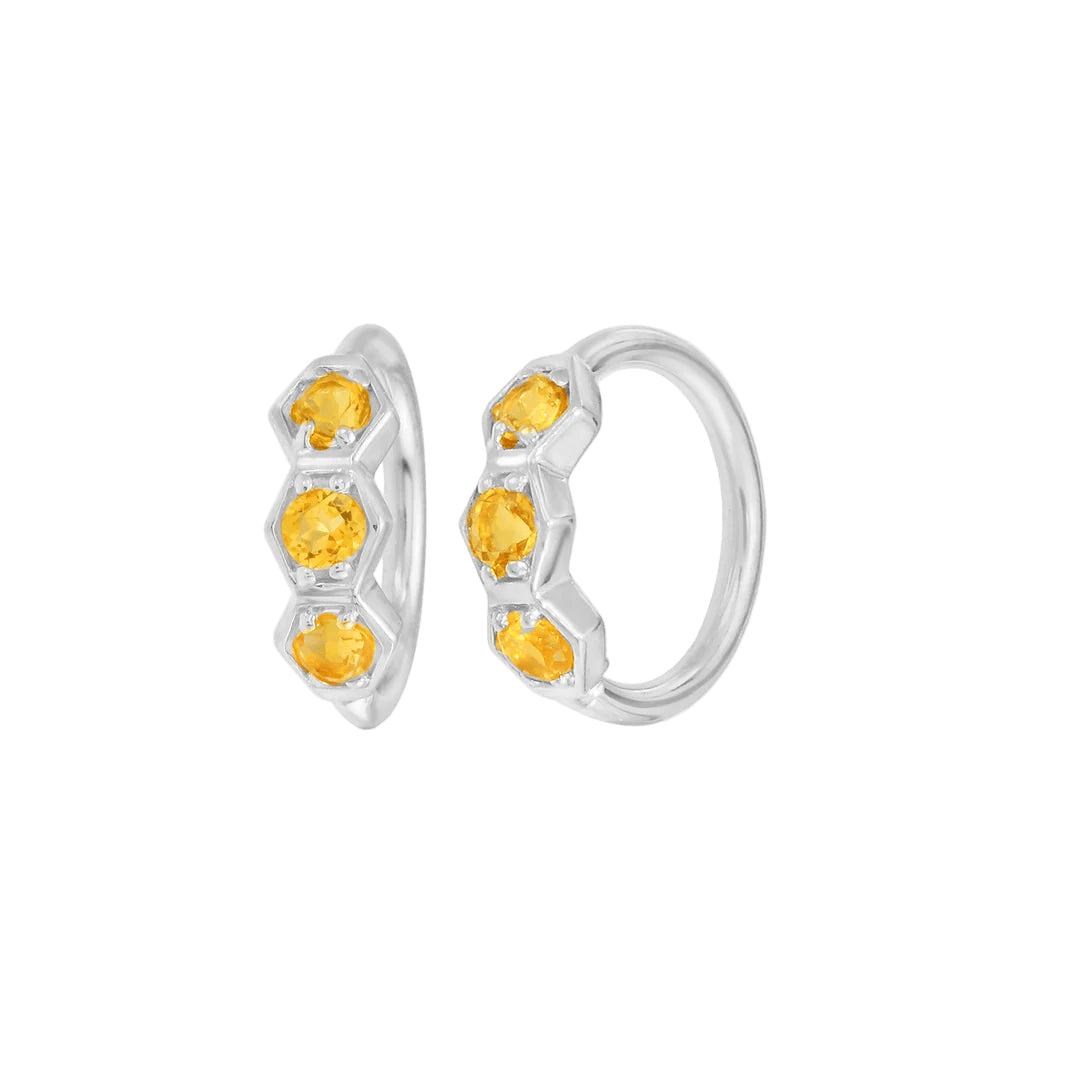 3 Gem Hexagon Seamless Ring – 14K Gold Triple - Stone Geometric Design - piercing - zone.com