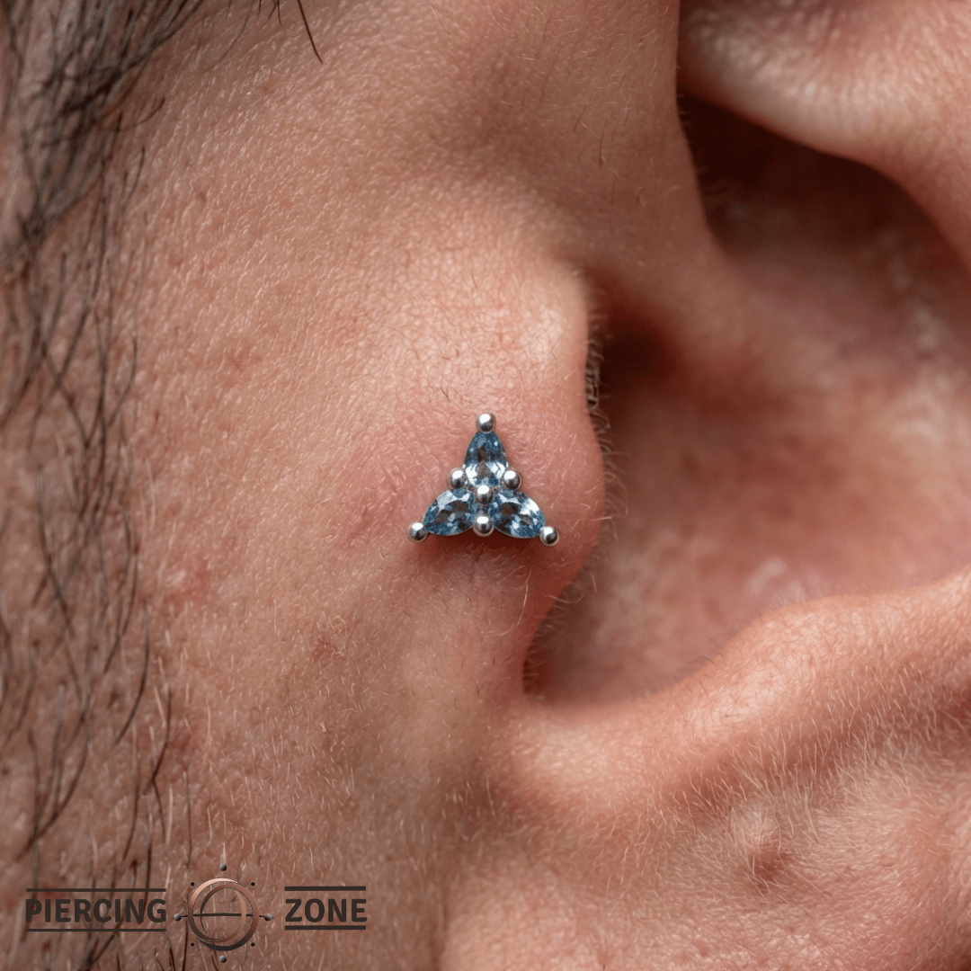 3 Little Pears – London Blue Topaz Trio – 14K Gold Threadless End - piercing - zone.com