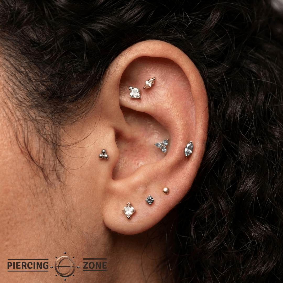 3 Little Pears – London Blue Topaz Trio – 14K Gold Threadless End - piercing - zone.com