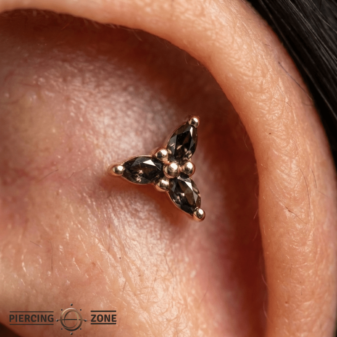 3 Little Pears – Smoky Quartz Trio – 14K Gold Threadless End - piercing - zone.com