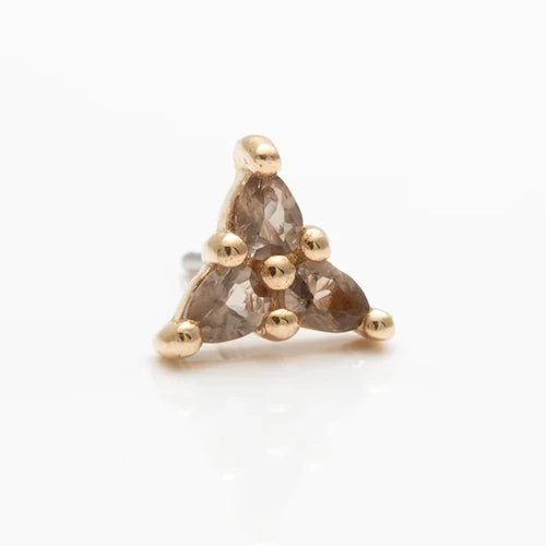 3 Little Pears – Smoky Quartz Trio – 14K Gold Threadless End - piercing - zone.com