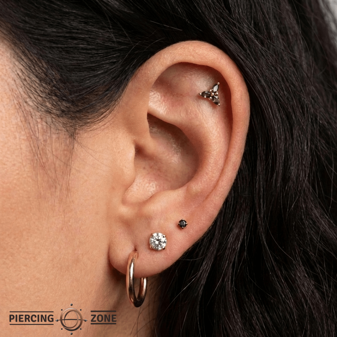3 Little Pears – Smoky Quartz Trio – 14K Gold Threadless End - piercing - zone.com