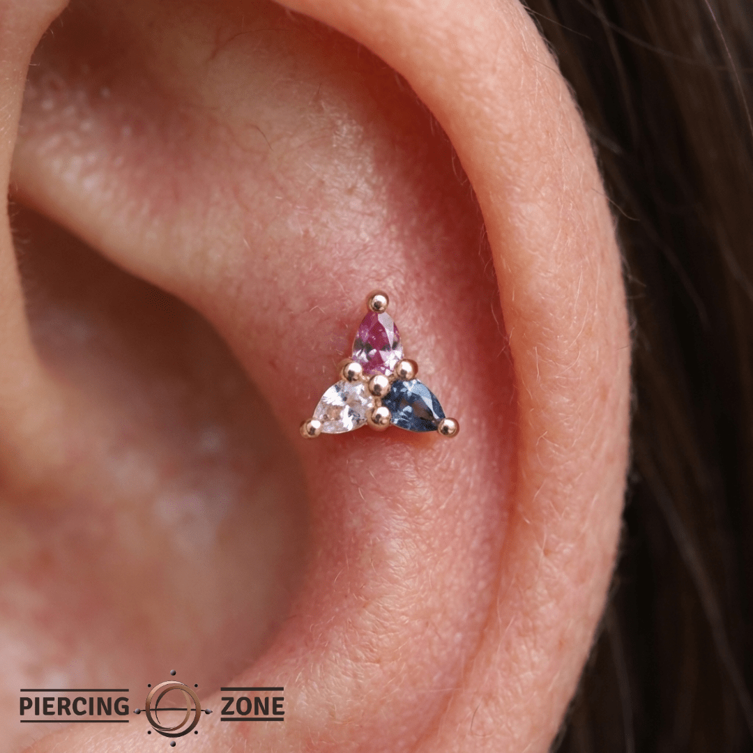 3 Little Pears – Trans Pride Gemstones – 14K Gold Threadless End - piercing - zone.com