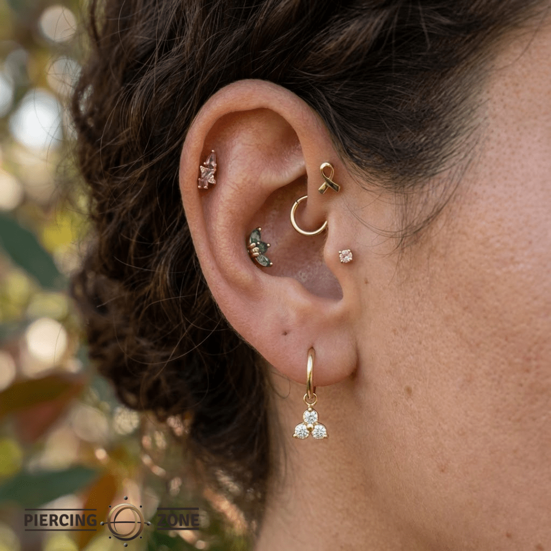 3 Prong Cluster – 14K & 18K Gold Gemstone Charm - piercing - zone.com