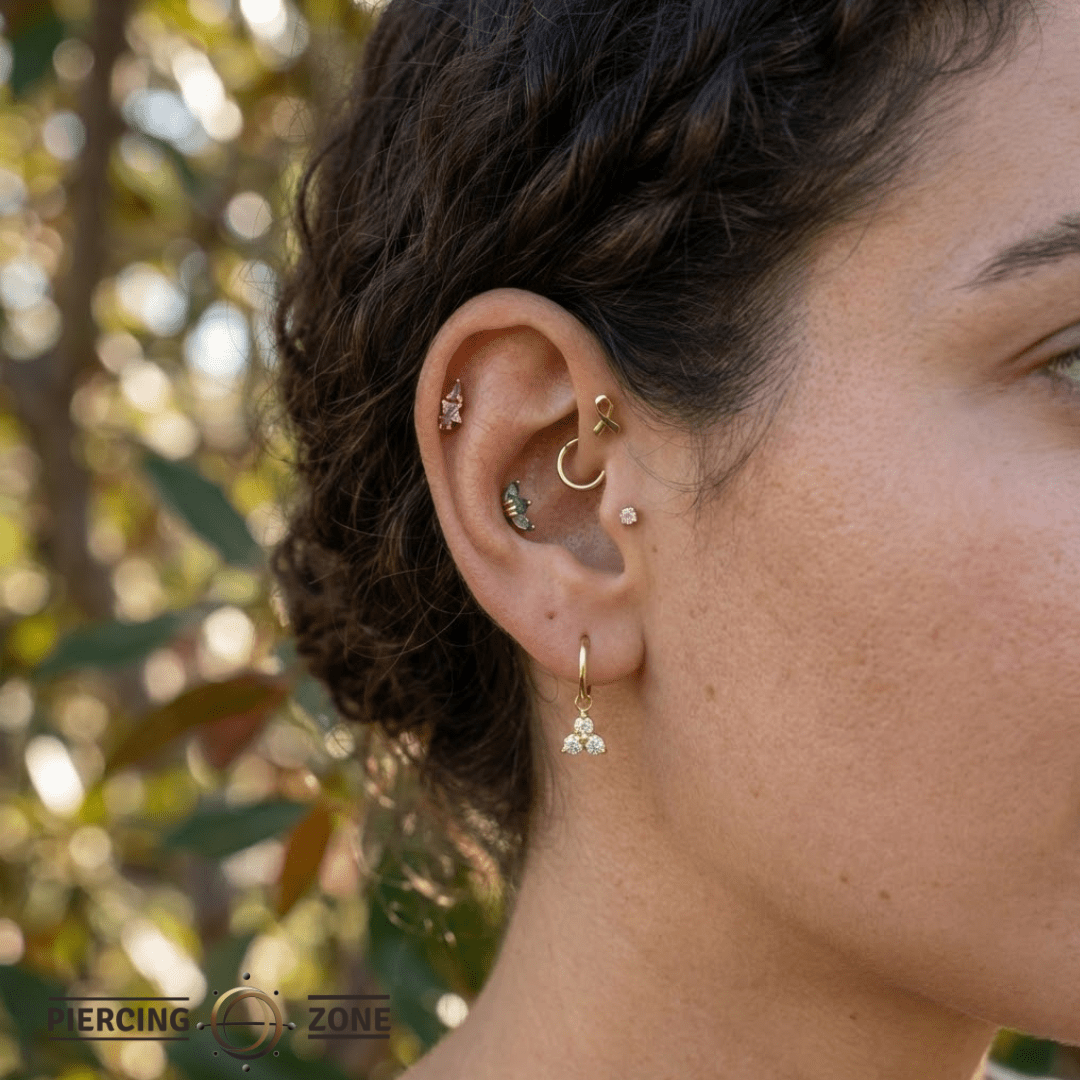 3 Prong Cluster – 14K & 18K Gold Gemstone Charm - piercing - zone.com