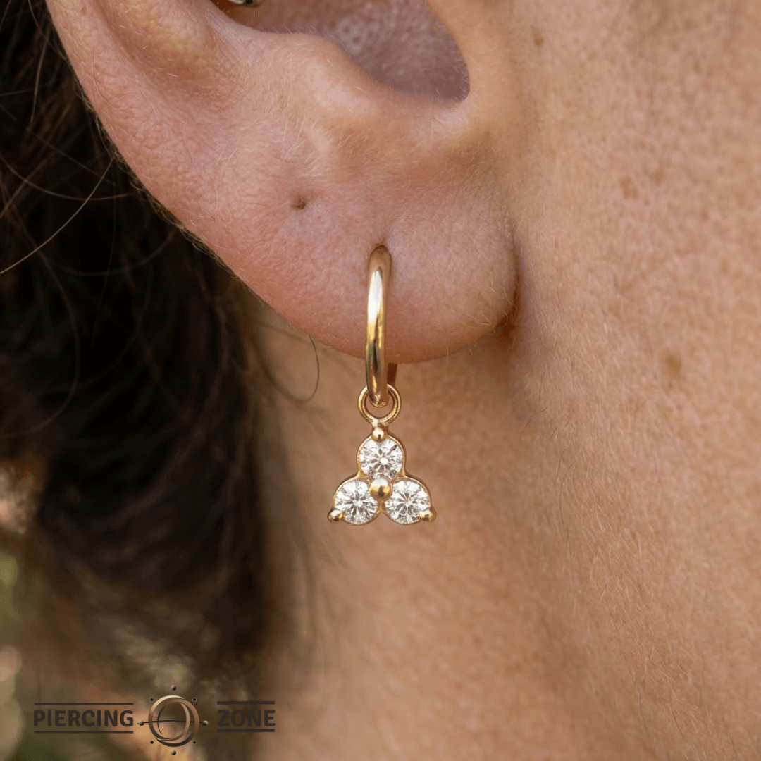 3 Prong Cluster – 14K & 18K Gold Gemstone Charm - piercing - zone.com