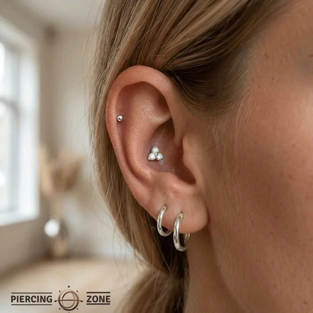 3 Prong Cluster – 14K/18K Gold Multi - Gem Threadless End - piercing - zone.com