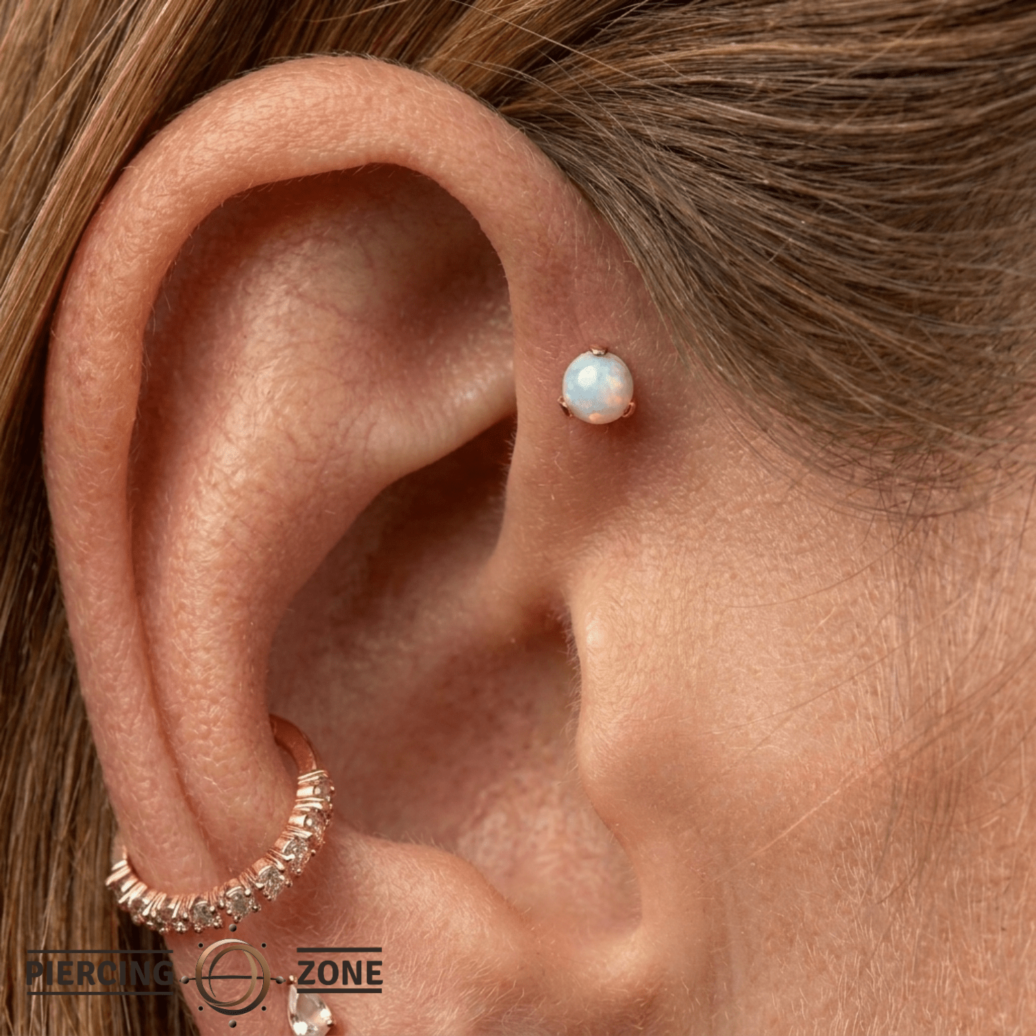 3-Prong Faux-pal - 18K Gold Opal Threadless/Threaded End - piercing-zone.com
