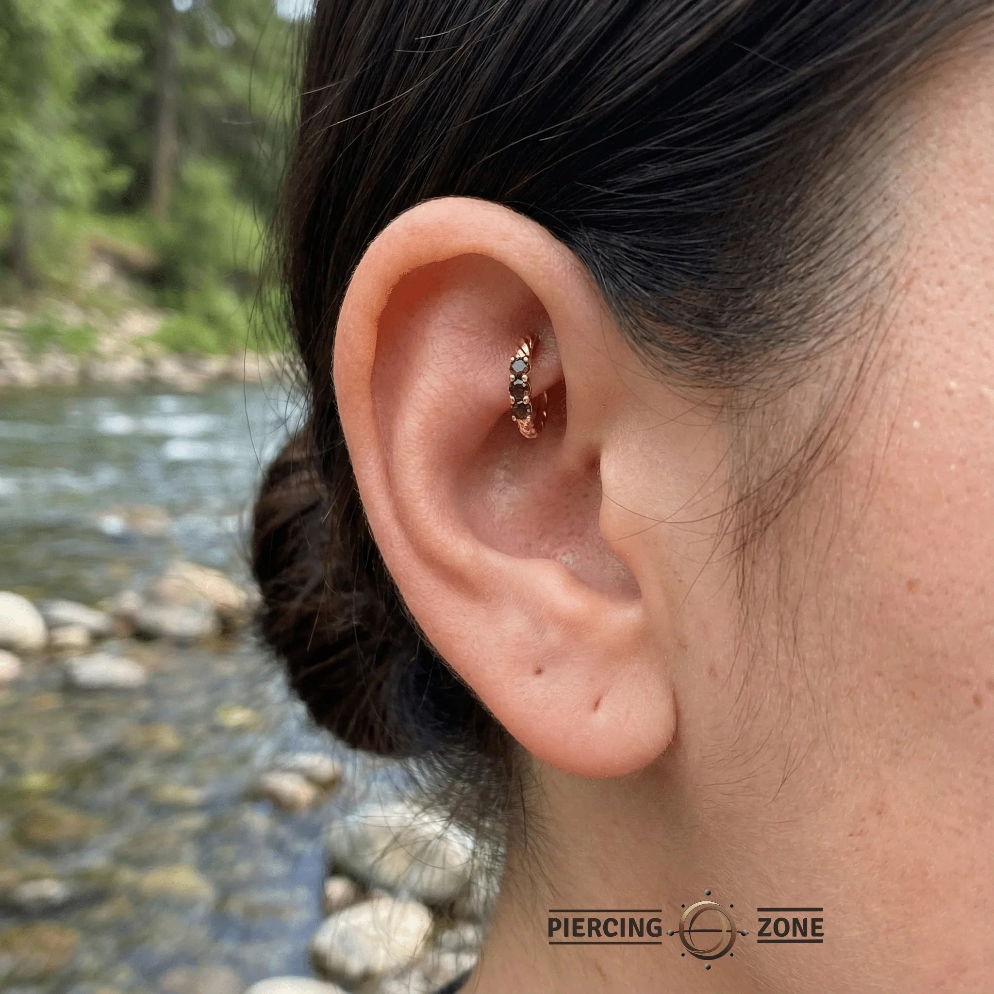 3 Prong Filigree Seamless Ring – 14K Gold Cup & Divot Design - piercing - zone.com